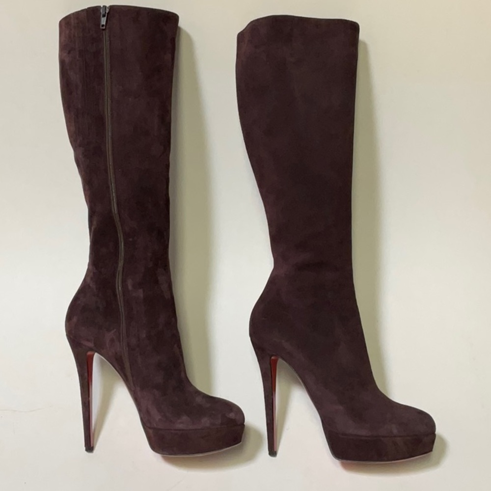 Christian Louboutin Lady 140 boot Veau Velours, brown suede platform stiletto